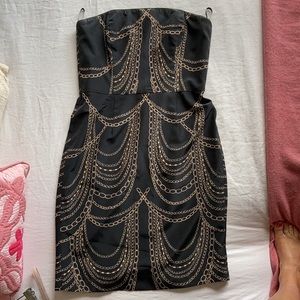 Corey Lynn Calter silk chain print strapless dress